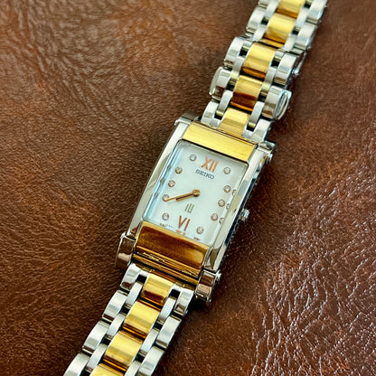 Seiko Two-Tone Tank Watch with Gemstone Hour Markers