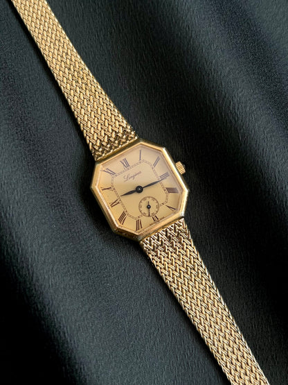 Longines Gold Tone Octagonal Women's Watch with Mesh Bracelet