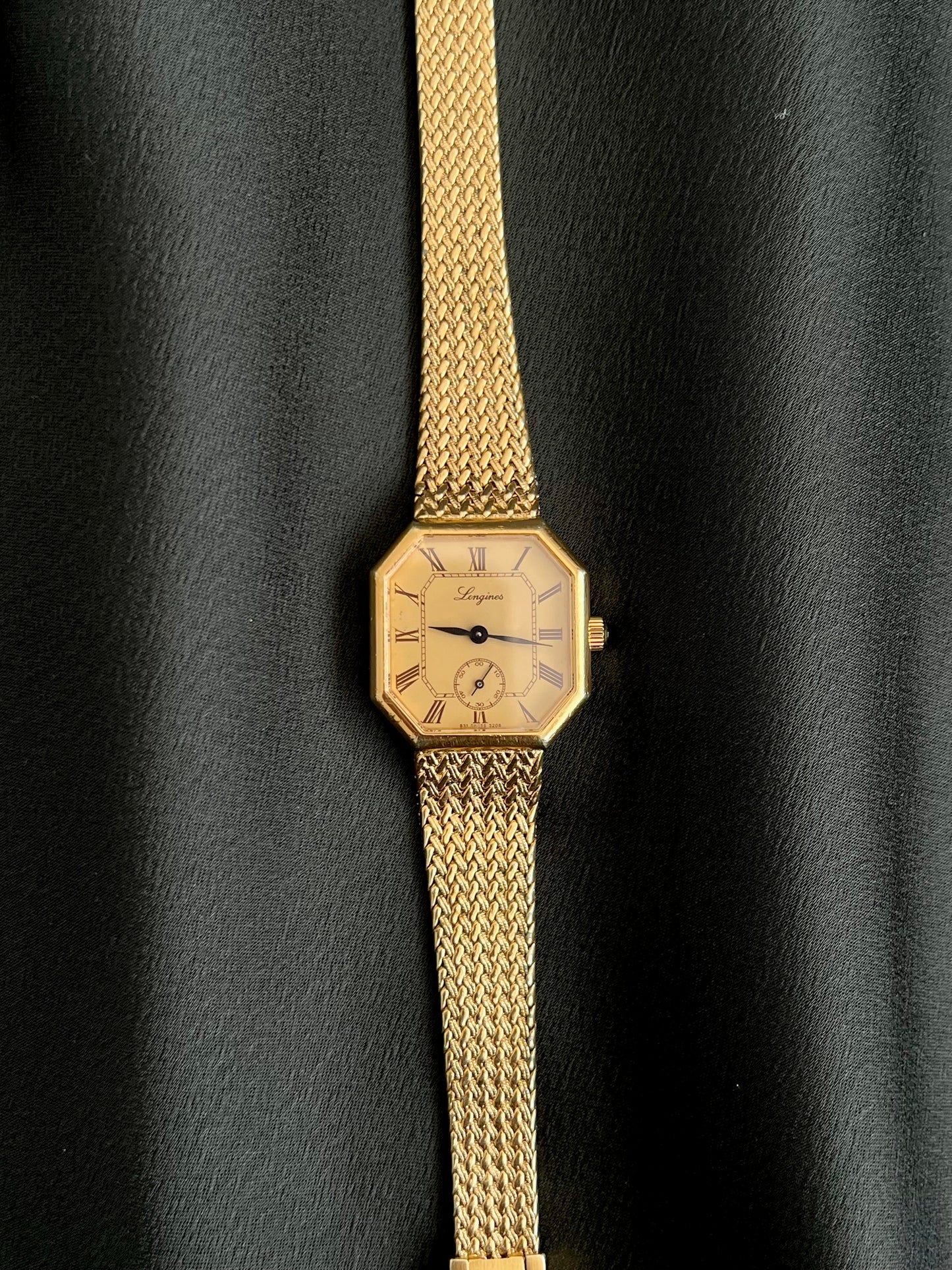 Longines Gold Tone Octagonal Women's Watch with Mesh Bracelet