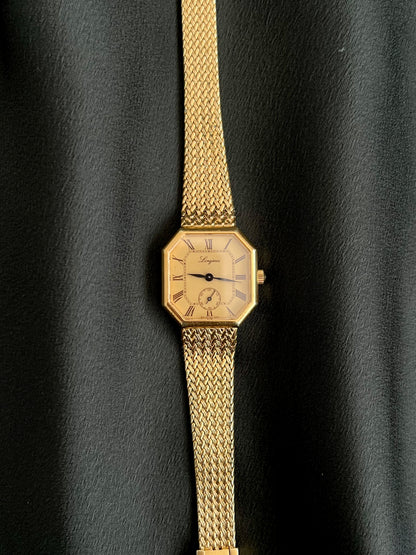 Longines Gold Tone Octagonal Women's Watch with Mesh Bracelet