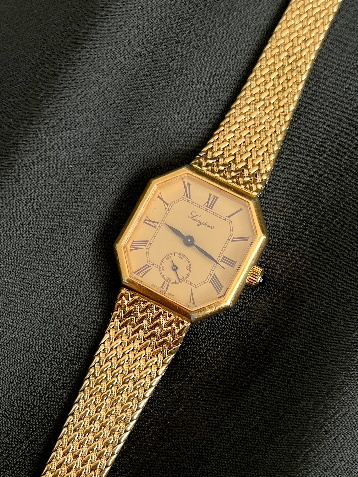 Longines Gold Tone Octagonal Women's Watch with Mesh Bracelet