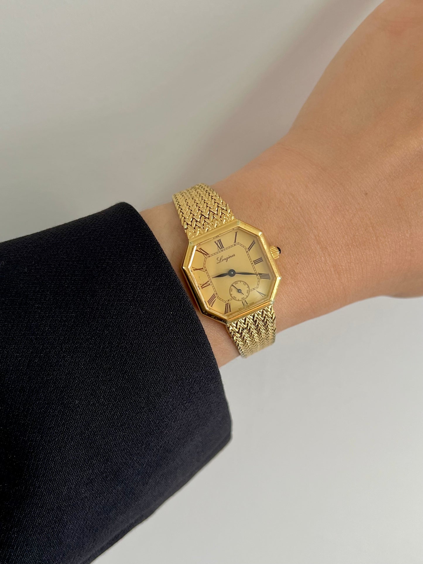 Longines Gold Tone Octagonal Women's Watch with Mesh Bracelet