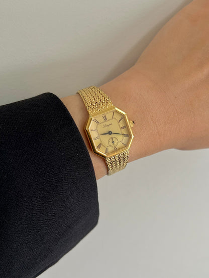 Longines Gold Tone Octagonal Women's Watch with Mesh Bracelet