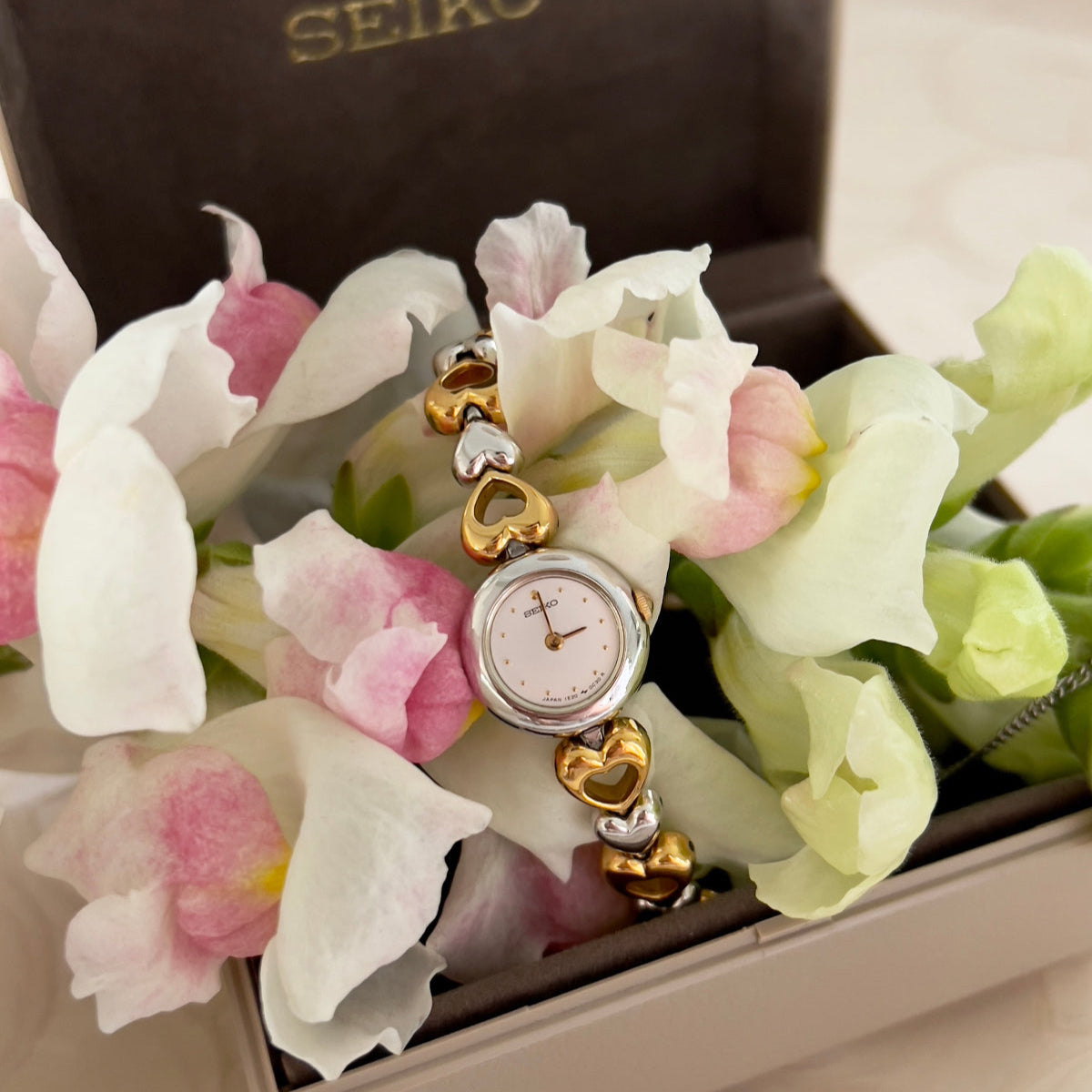 Seiko Dainty Ladies Hearts Bracelet Watch in Two Tone