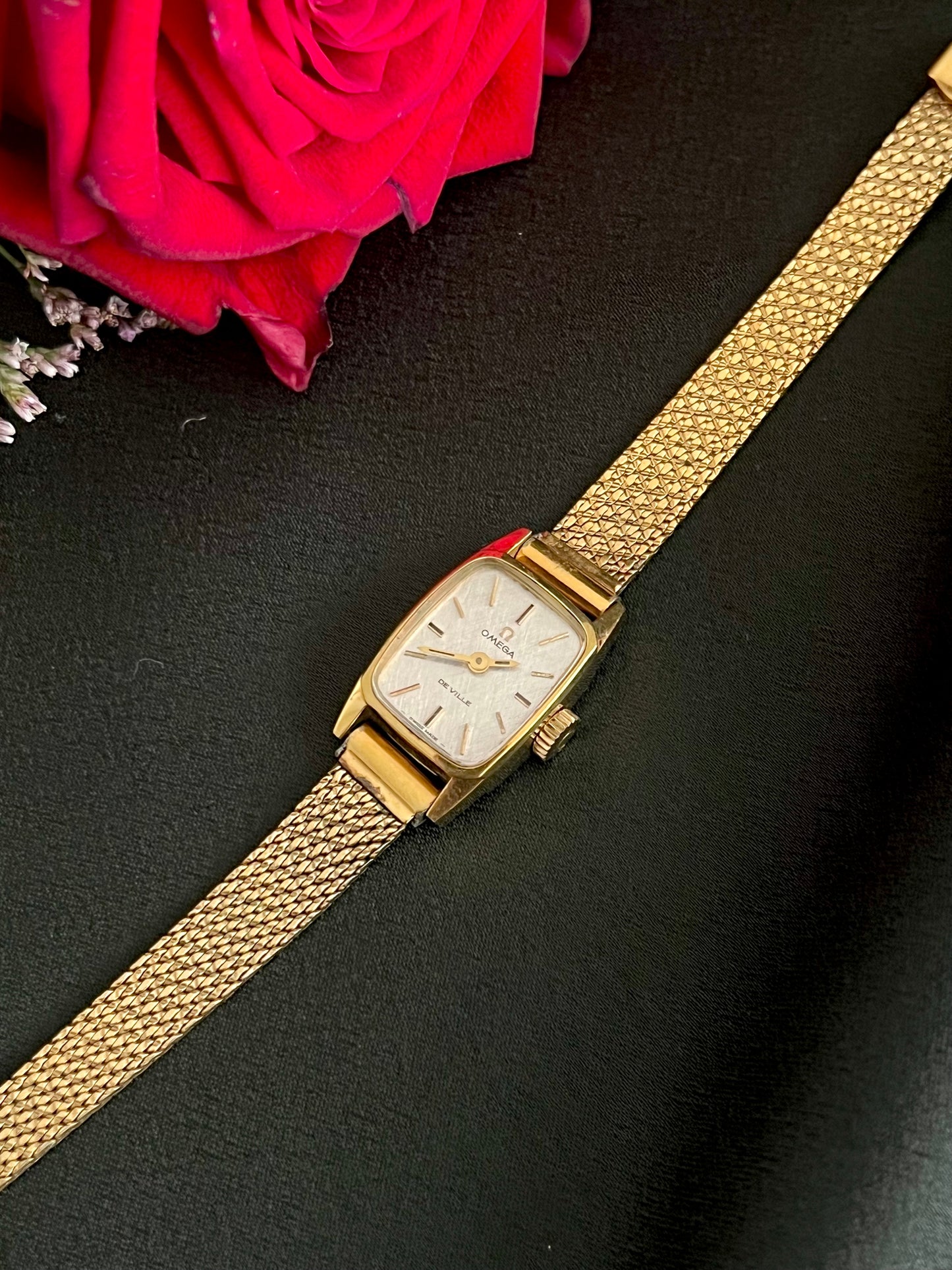 Omega De Ville Tonneau Womens Watch with Gold Mesh Bracelet