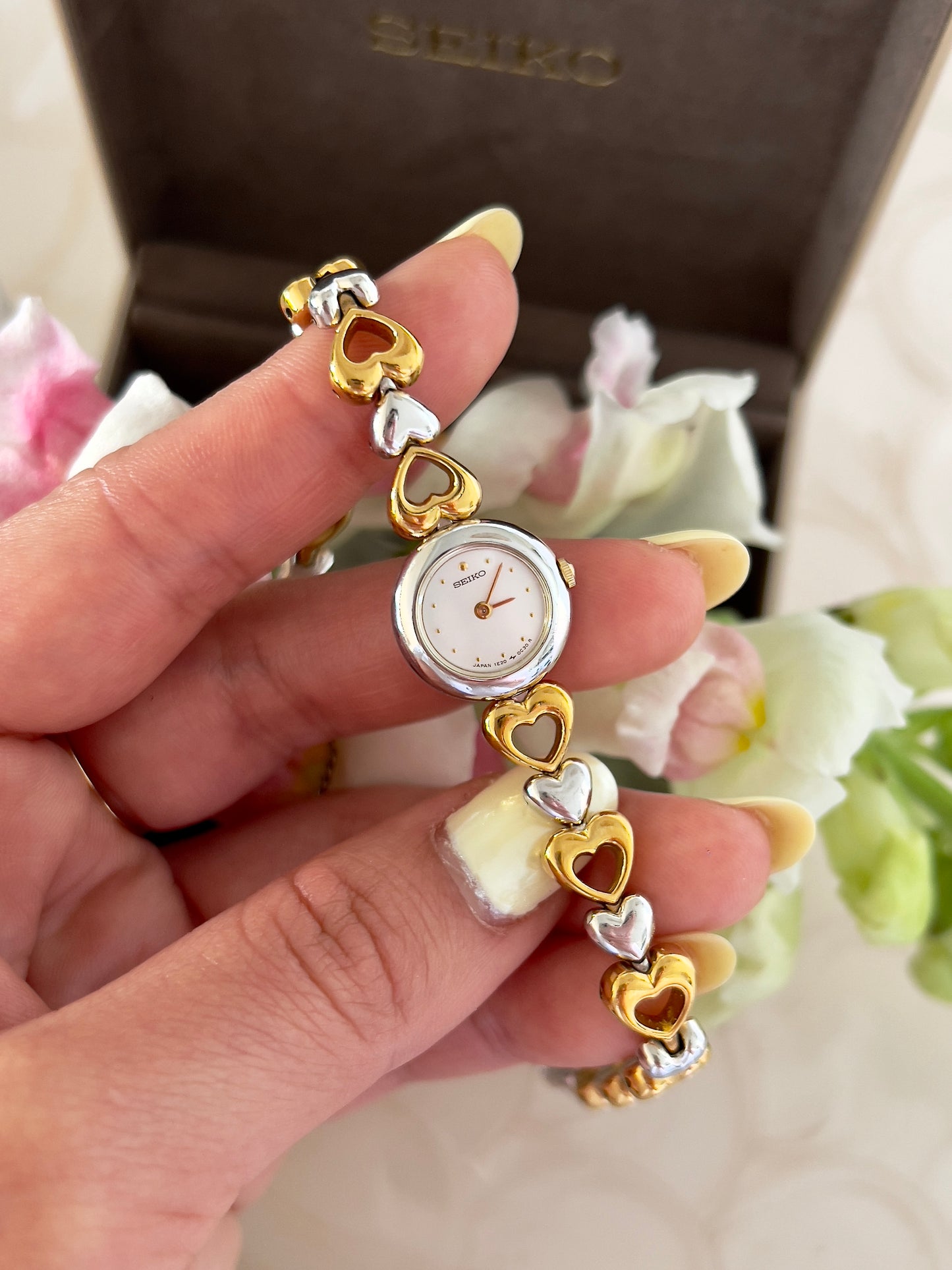 Seiko Dainty Ladies Hearts Bracelet Watch in Two Tone
