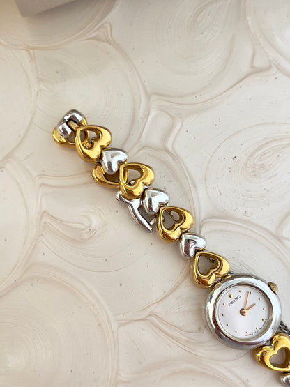 Seiko Dainty Ladies Hearts Bracelet Watch in Two Tone