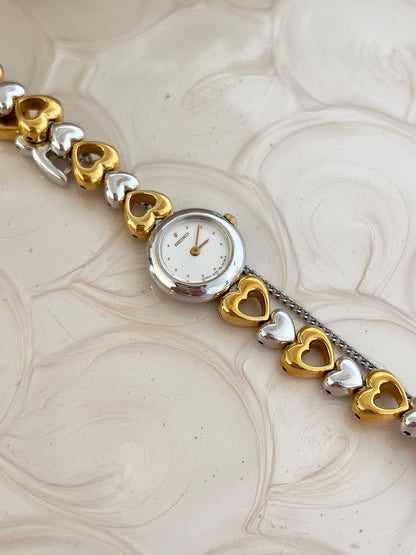 Seiko Dainty Ladies Hearts Bracelet Watch in Two Tone