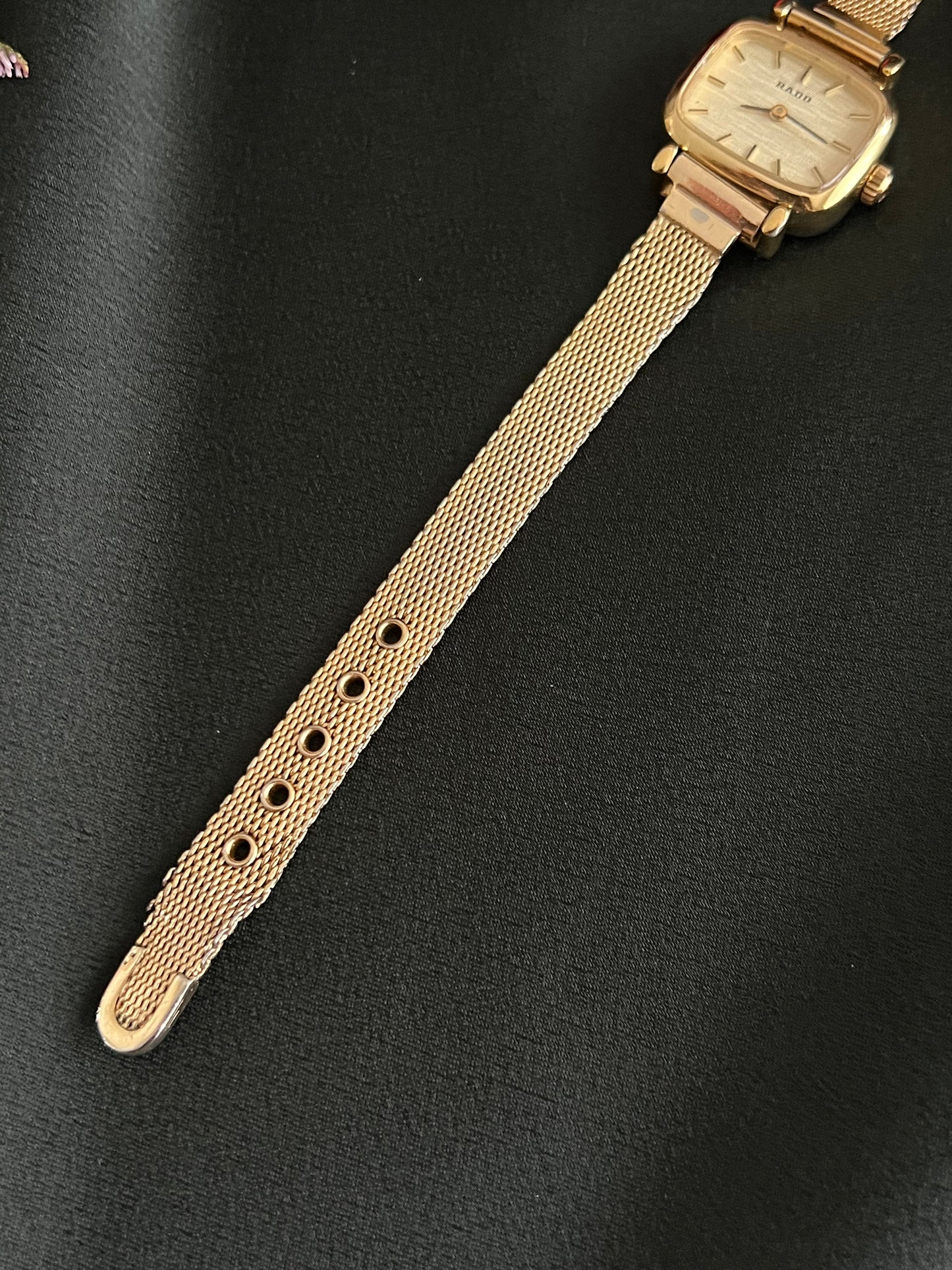 Rado Cushion Square Womens Watch with Gold Mesh Bracelet