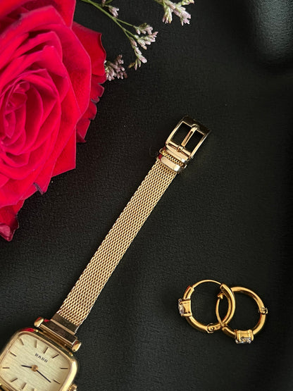 Rado Cushion Square Womens Watch with Gold Mesh Bracelet