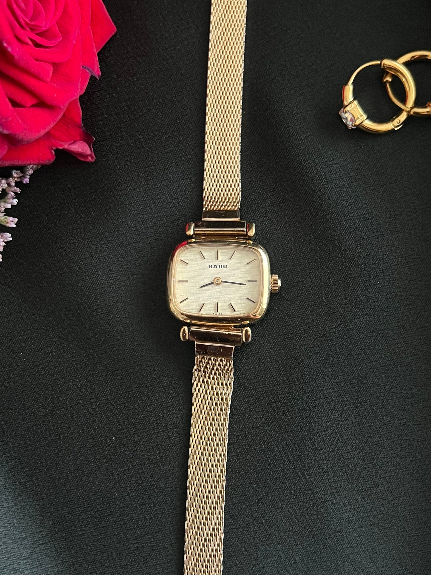 Rado Cushion Square Womens Watch with Gold Mesh Bracelet