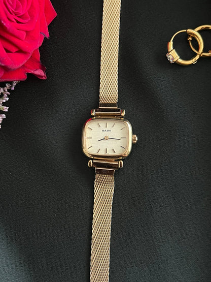 Rado Cushion Square Womens Watch with Gold Mesh Bracelet