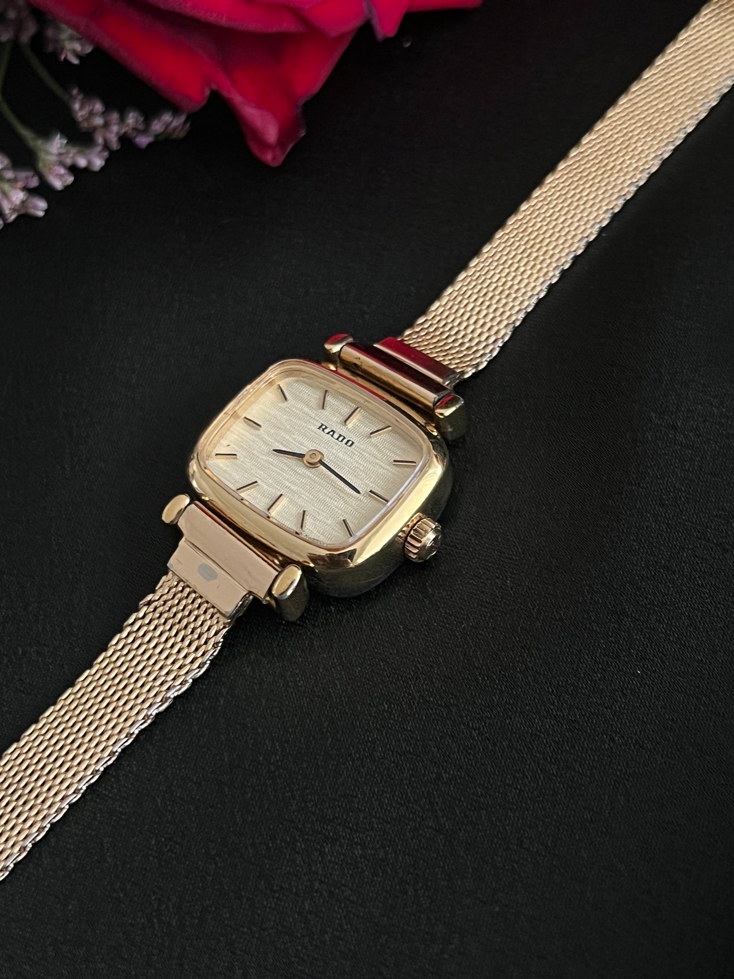 Rado Cushion Square Womens Watch with Gold Mesh Bracelet