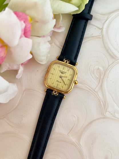 Ladies Longines Gold Scalloped Square Watch
