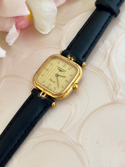 Ladies Longines Gold Scalloped Square Watch