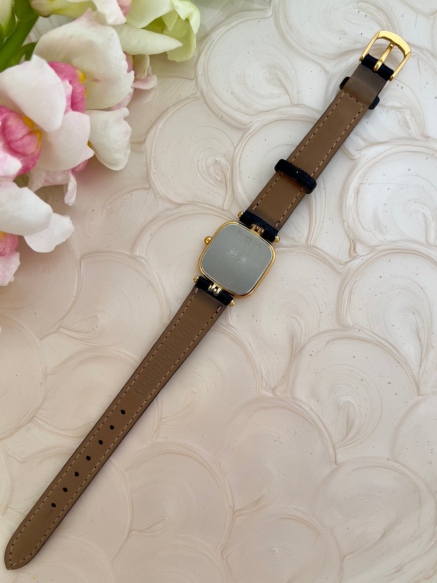 Ladies Longines Gold Scalloped Square Watch