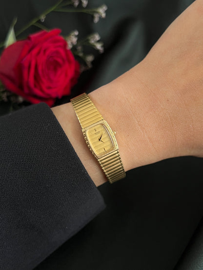 Seiko Rectangular Womens Watch with Gold Integrated Bracelet