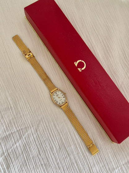 Omega De Ville Ladies Gold Mesh Bracelet Watch with Champagne Dial