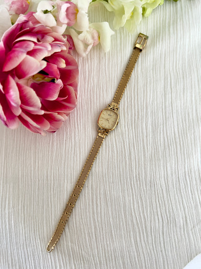 Seiko Ladies Gold Watch with Satin Champagne Dial and Mesh Bracelet