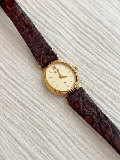 Citizen Ladies Gold Watch with Ivory Guilloche Dial