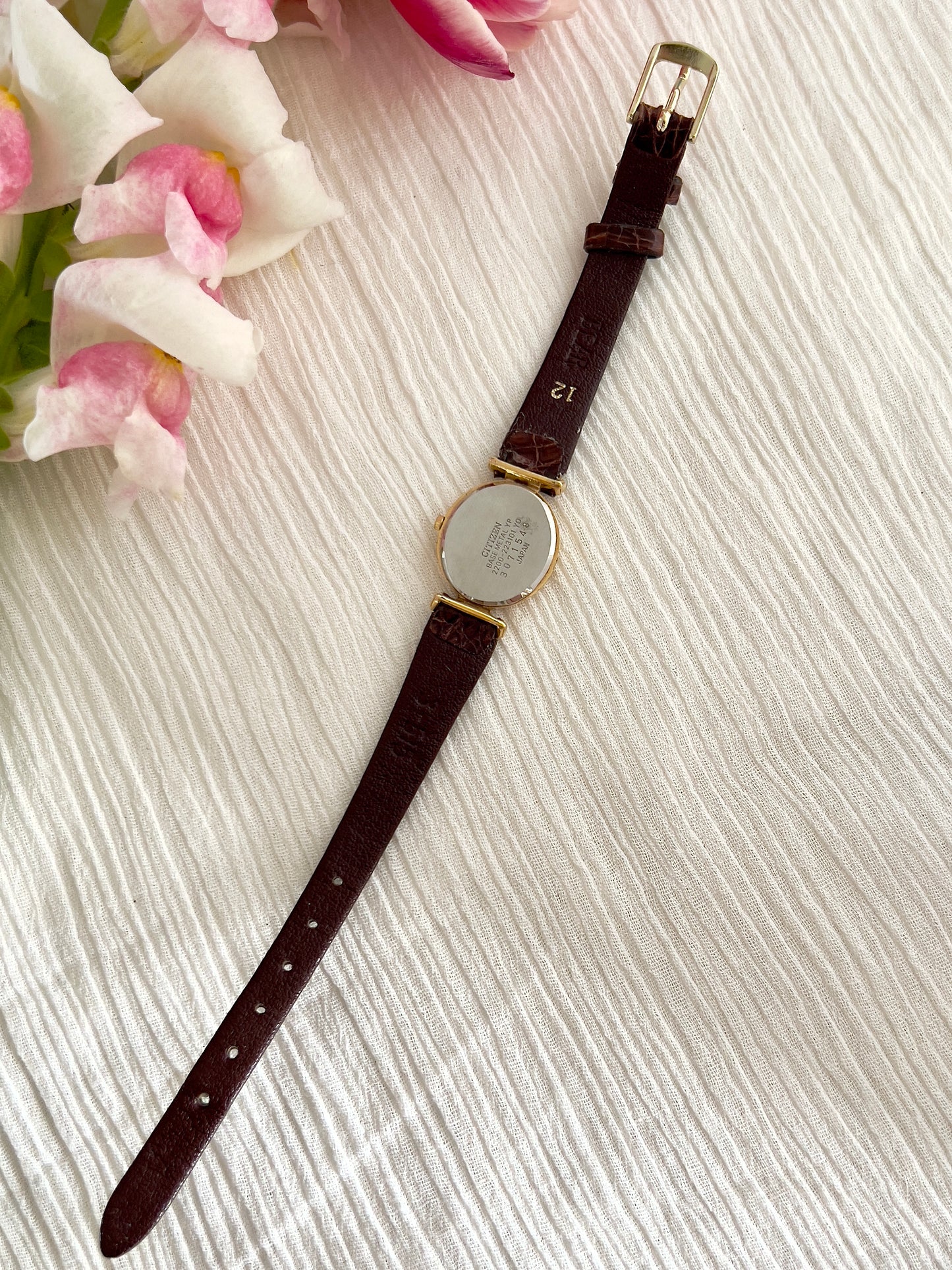 Citizen Ladies Gold Watch with Ivory Guilloche Dial