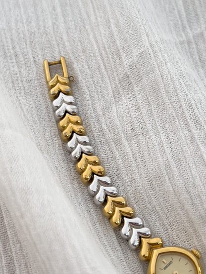 Seiko Gold-Tone Tear Drop Watch with Two-Tone Leaf-Link Bracelet