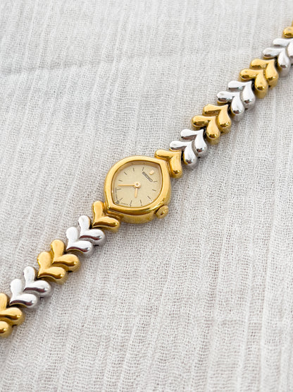 Seiko Gold-Tone Tear Drop Watch with Two-Tone Leaf-Link Bracelet