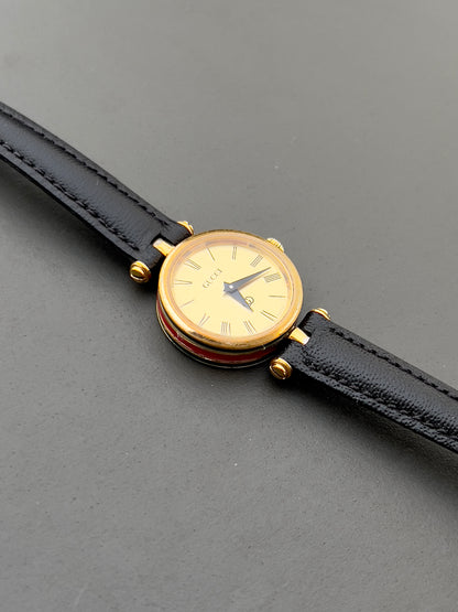 Gucci Sherry Ladies Gold Roman Dial Watch in Gold with Black Strap