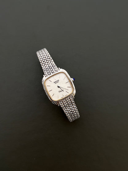 Rado Elegance Ladies Watch in Silver with Textured Dial and Woven Bracelet