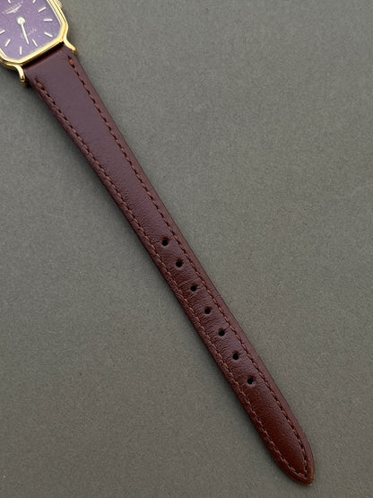 Longines Ladies Gold Cushion Watch with Stardust Wine Dial