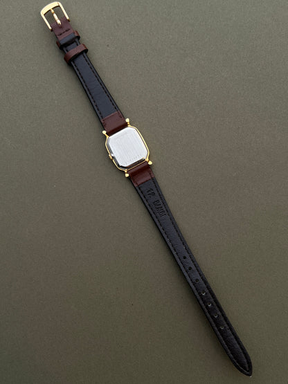 Longines Ladies Gold Cushion Watch with Stardust Wine Dial