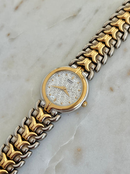 Seiko Floral Relief Two Tone Bracelet Women’s Watch
