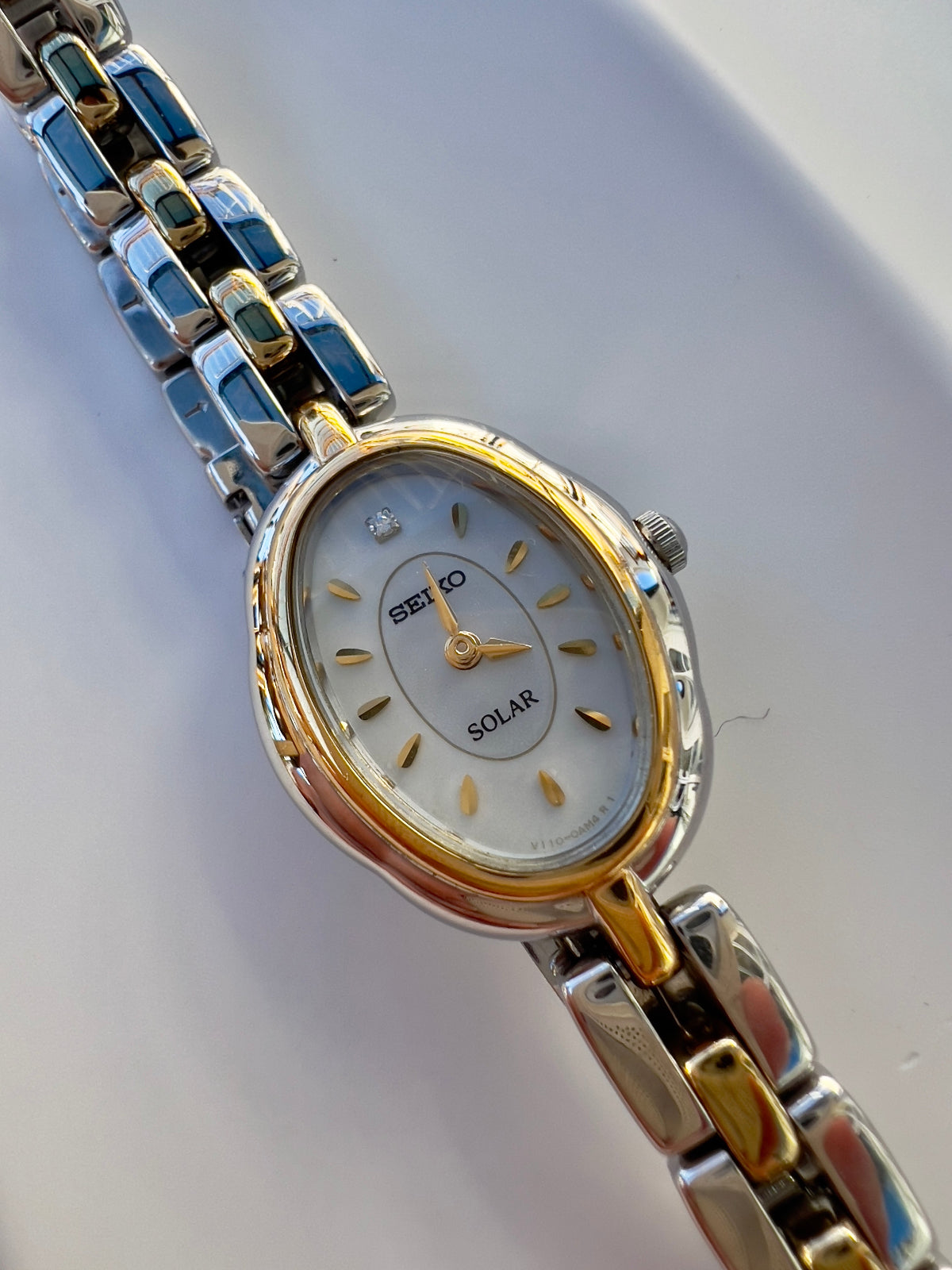 Seiko Tisse Solar Powered Women's Watch with Gold Indices and Diamond Marker
