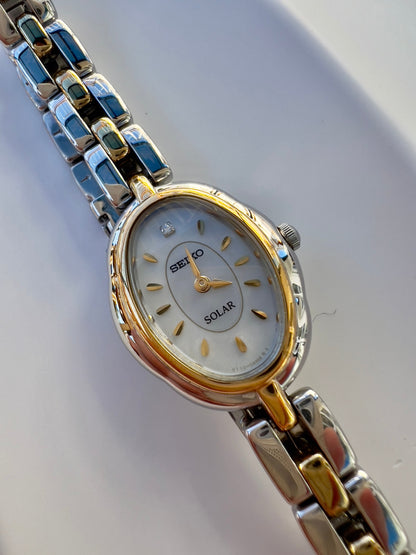Seiko Tisse Solar Powered Women's Watch with Gold Indices and Diamond Marker