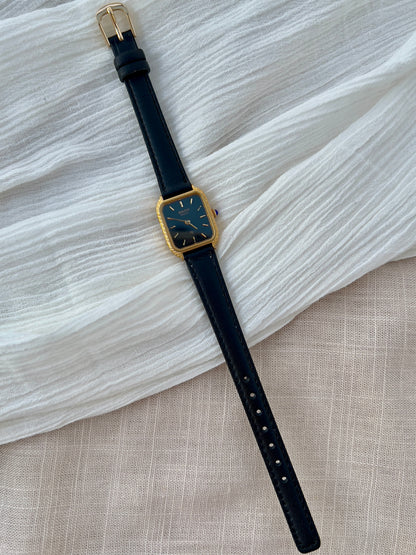 Rado Black Dial Tank Watch Gold Plated with Leather Strap