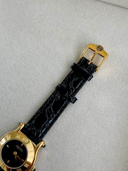 Gucci Gold Toned Ladies Watch with Roman Bezel and Textured Dial