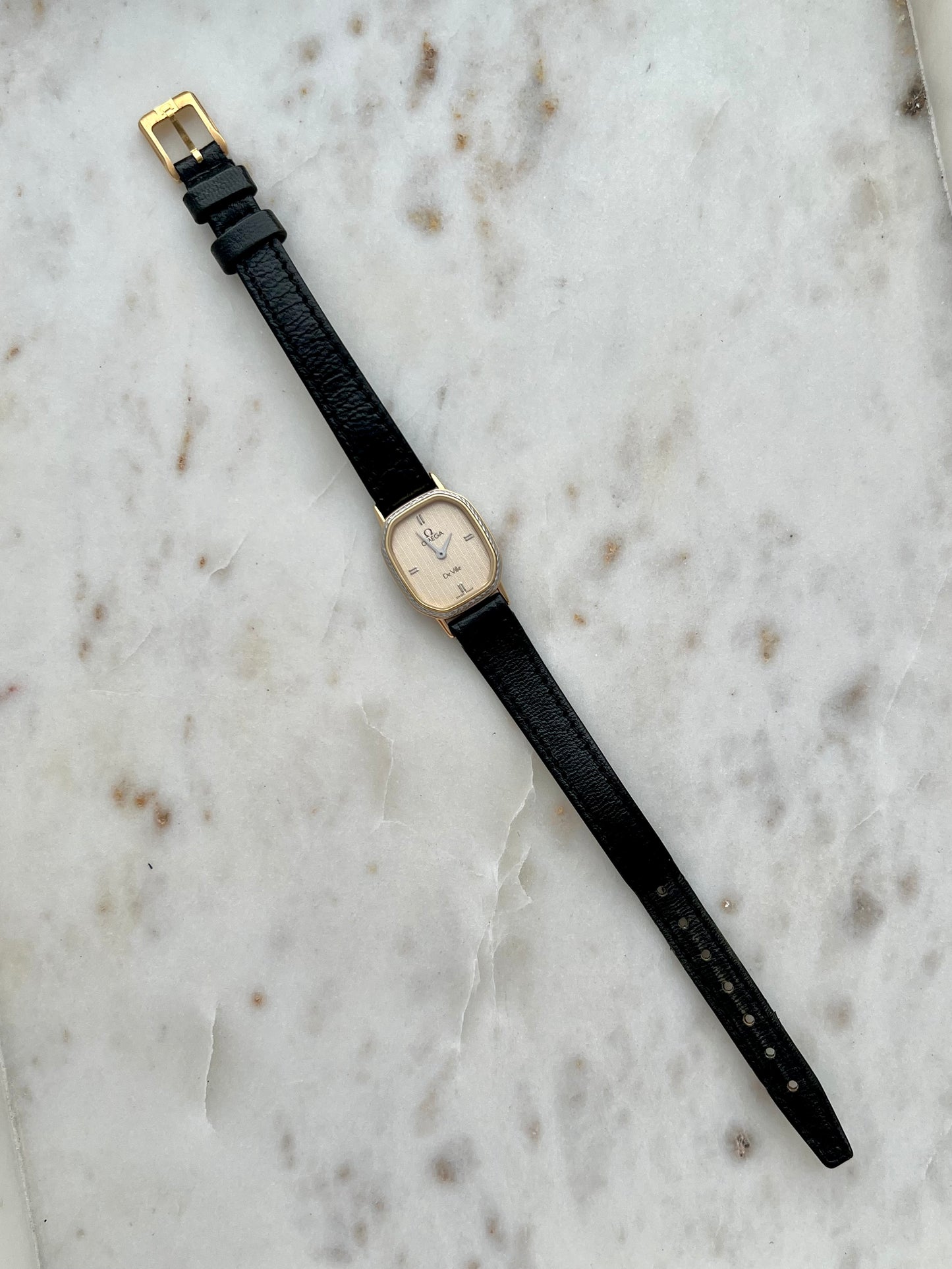 Omega De Ville Two Tone Women’s Watch with Textured Dial & Wreath Bezel