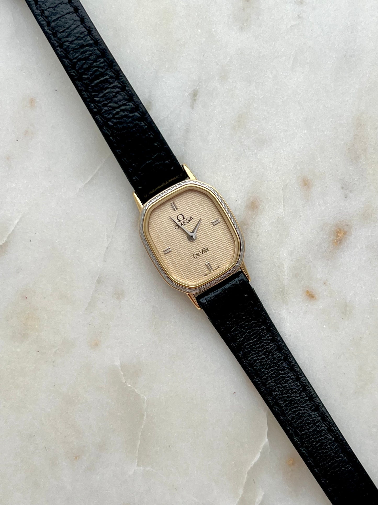 Omega De Ville Two Tone Women’s Watch with Textured Dial & Wreath Bezel