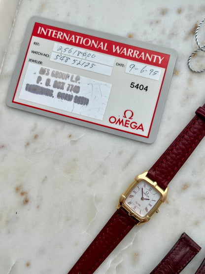Omega De Ville Gold Women’s Watch with Burgundy Roman Numerals