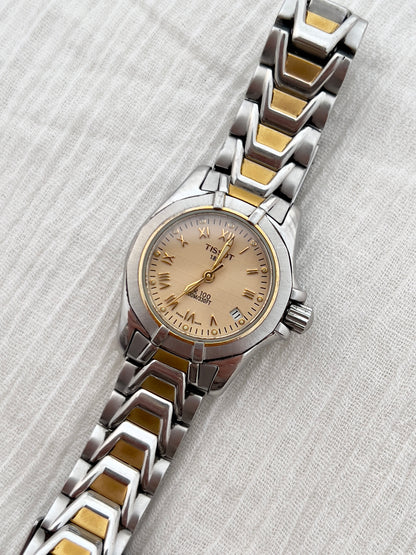 Tissot PR100 Ladies Two Tone Bracelet Watch with Texturized Peach Dial