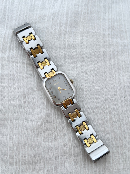 Rado Ladies Two Tone Bracelet Watch with Silver Dial and Gold Accents