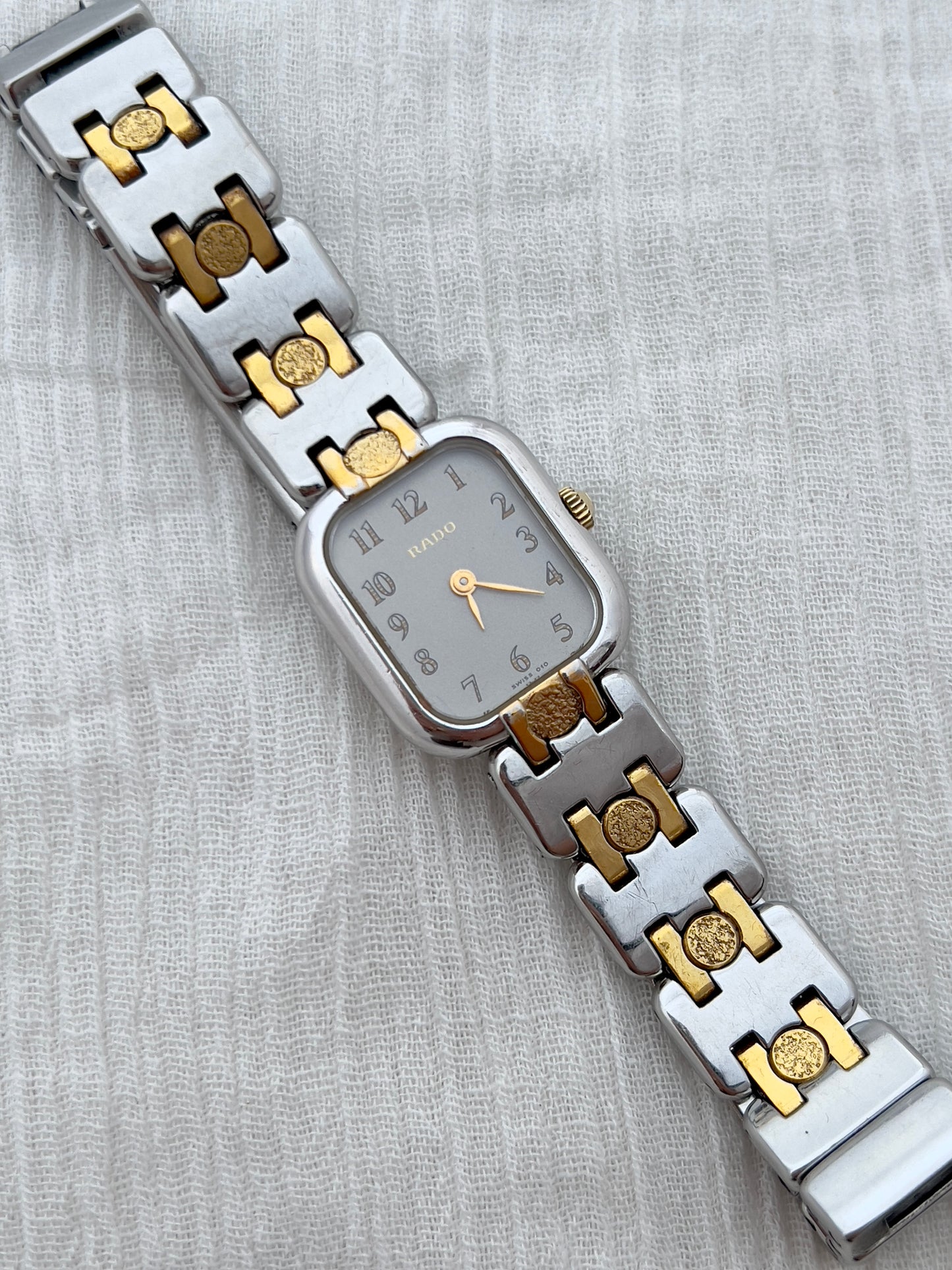 Rado Ladies Two Tone Bracelet Watch with Silver Dial and Gold Accents
