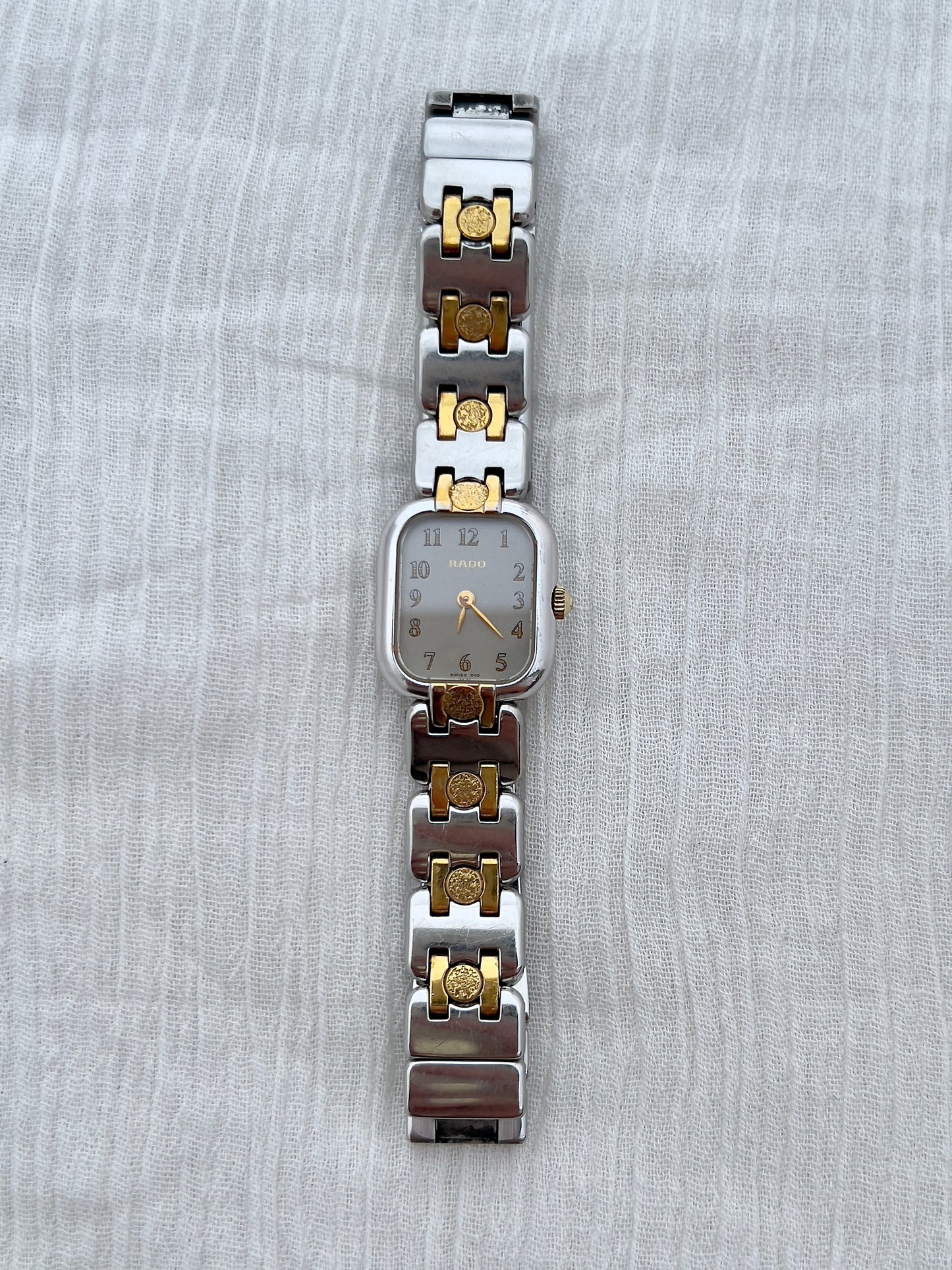 Rado Ladies Two Tone Bracelet Watch with Silver Dial and Gold Accents