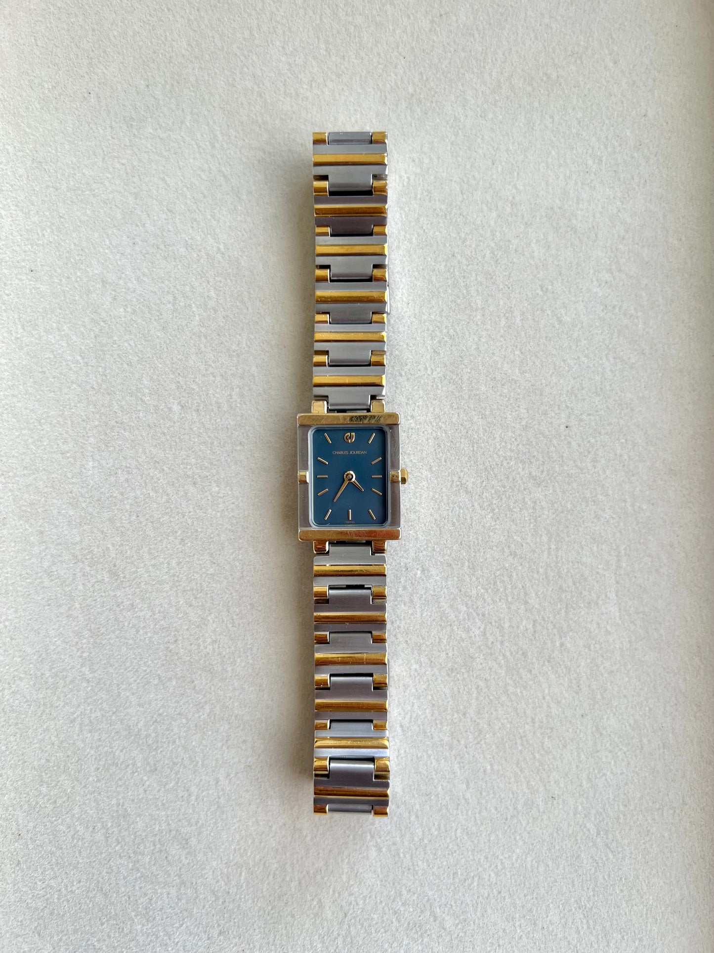 Charles Jourdan Two Tone Rectangular Ladies Watch Blue Dial