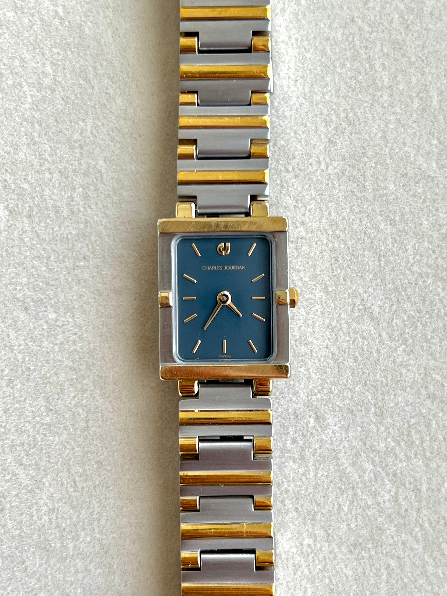 Charles Jourdan Two Tone Rectangular Ladies Watch Blue Dial