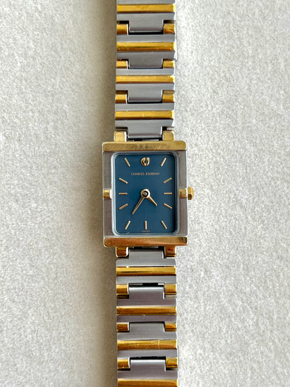 Charles Jourdan Two Tone Rectangular Ladies Watch Blue Dial