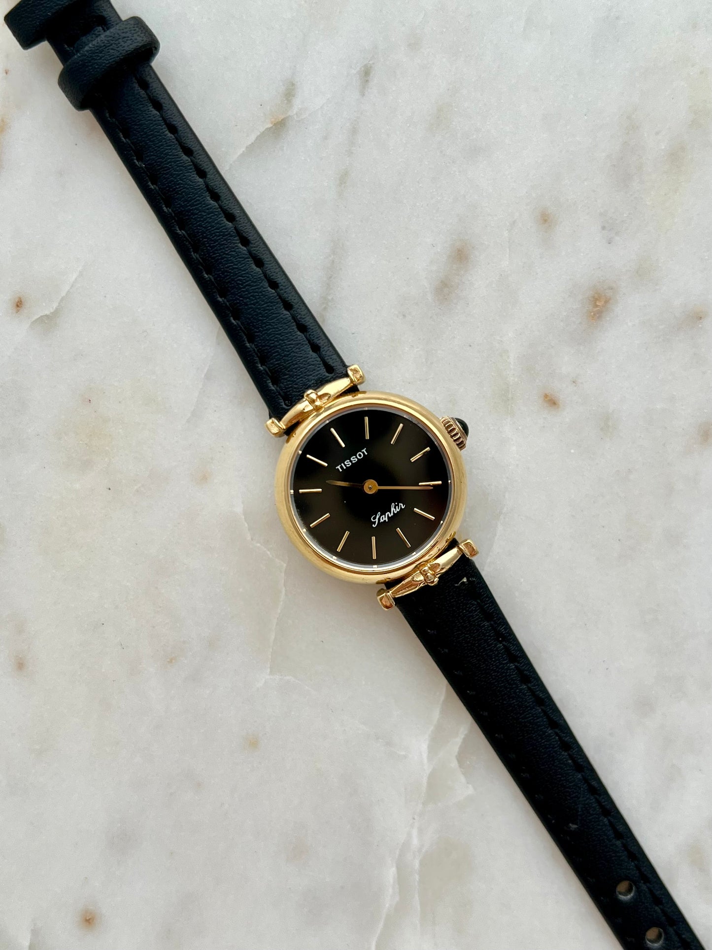 Tissot Saphir Women’s Watch in Gold Tone with Black Dial