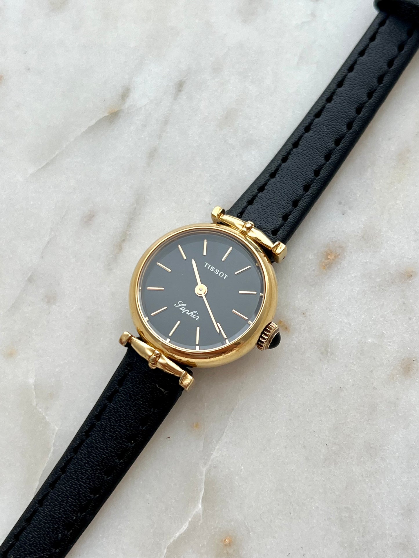 Tissot Saphir Women’s Watch in Gold Tone with Black Dial