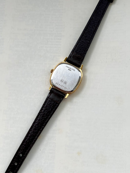 Longines Ladies Gold Cushion Watch with Champagne Stripe Dial