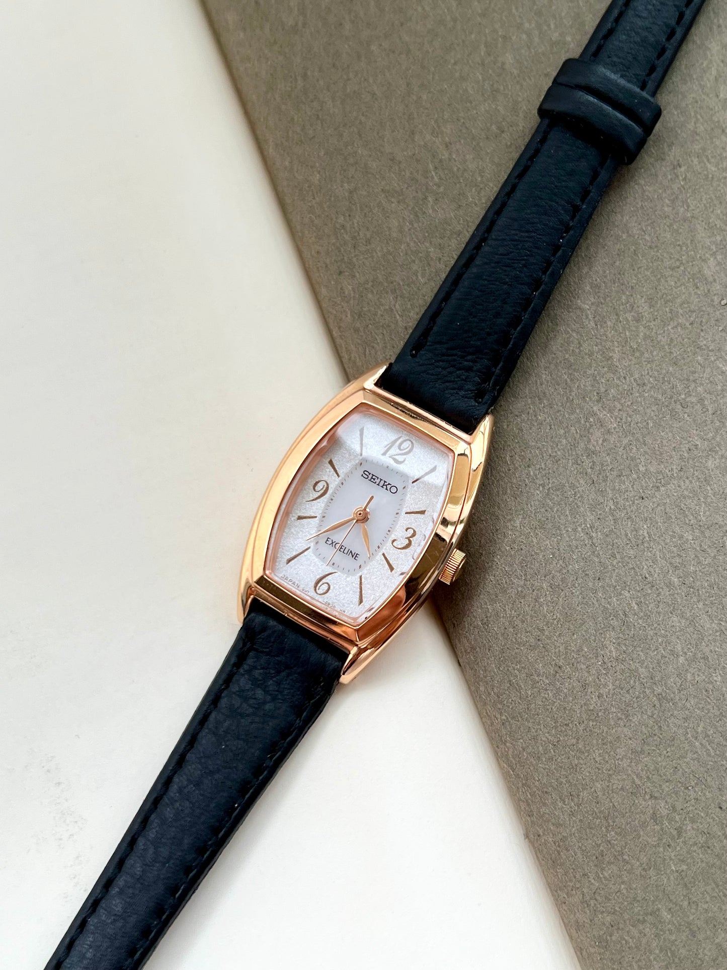 Seiko Exceline Ladies Gold Tonneau Watch with Stardust Dial